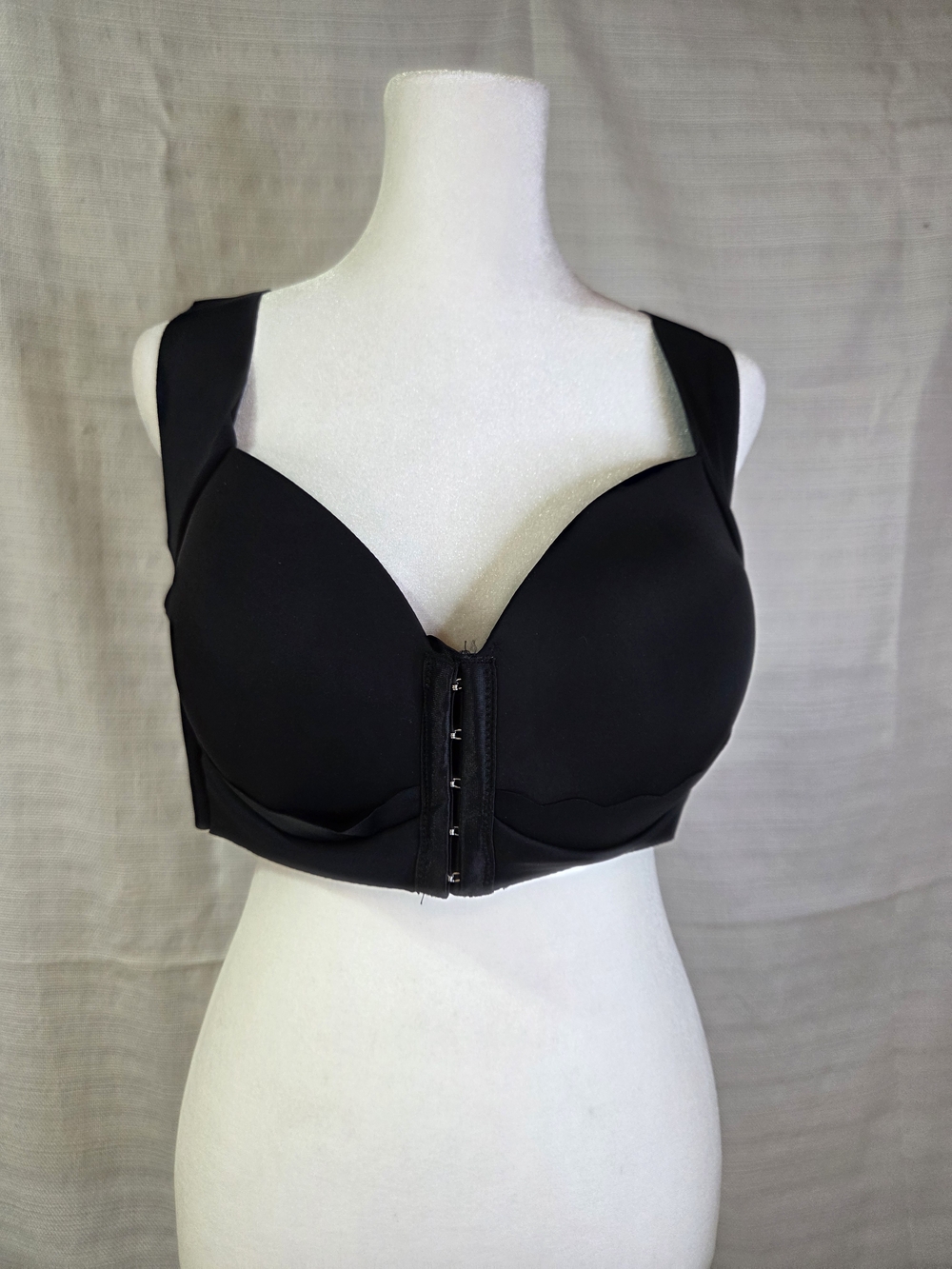 Front-Closure Black Support Bra with Wide Straps